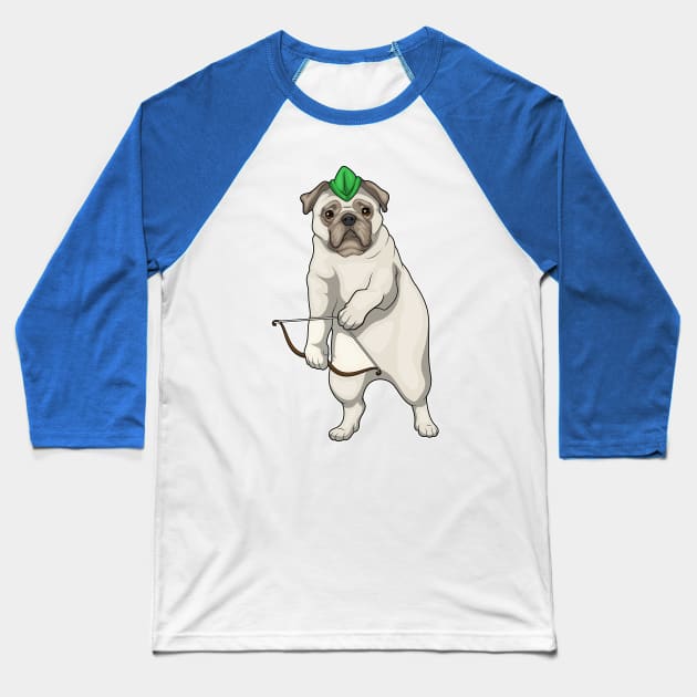 Pug Archer Bow Baseball T-Shirt by Markus Schnabel